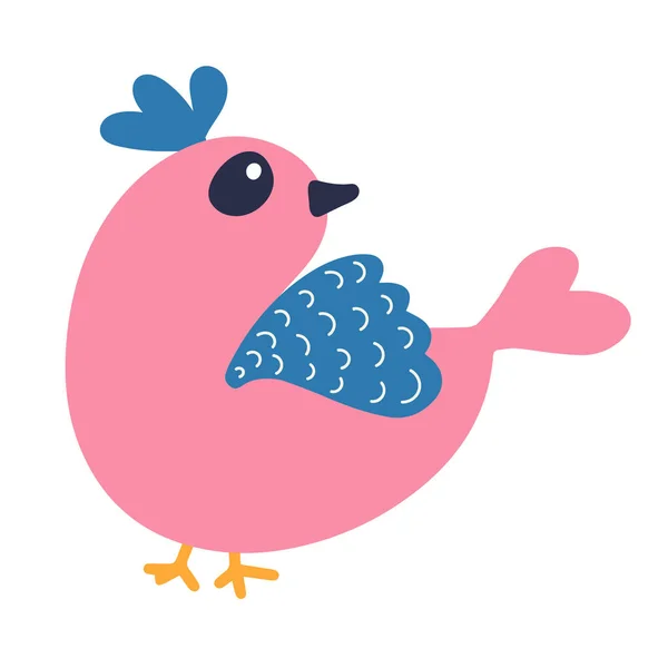 Cute Pink Bird Cartoon Style Vector Isolated Element — Stock Vector