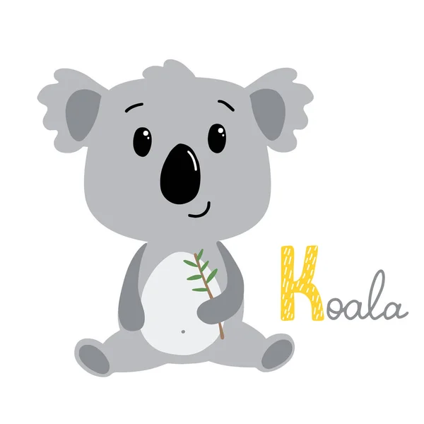 Roztomilá Koala Znakem Koala Písmeno Učení Zvířecí Abeceda Izolované Bílém — Stockový vektor