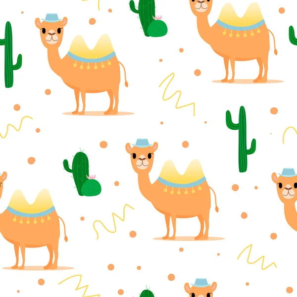 Camellos Con Patrón Sin Costuras Cactus Bueno Para Tela Textil — Archivo Imágenes Vectoriales