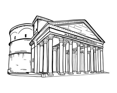 İtalyan tarihi Pantheon skeci. Beyaz arkaplanda izole edilmiş vektör