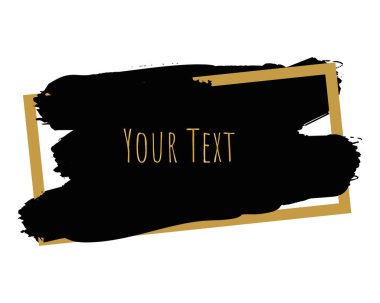 Soyut boyanmış fırça darbeleri afişi, siyah renkli ve altın elementli şablon. Vektör