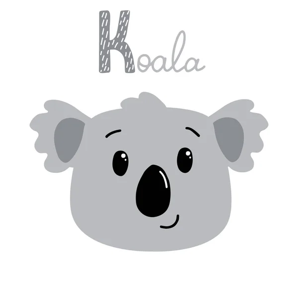 Niedlicher Koalakopf Mit Zeichen Koala Buchstabe Lernen Tierisches Alphabet Isoliert — Stockvektor