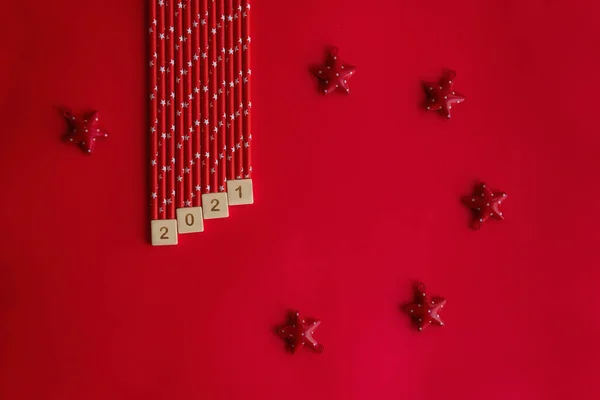 Red Homogeneous Isolated Background New Year Tubes Lie Stars Christmas — Stock Photo, Image