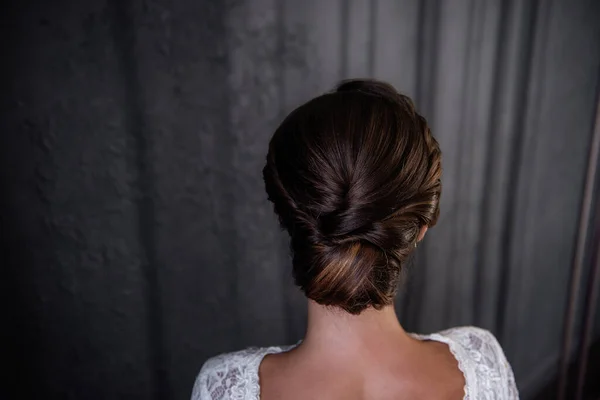 Hochzeitsfrisur Haarstyling Klassischer Eleganter Dutt Ohne Schleier Das Bild Einer — Stockfoto