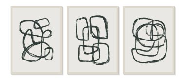 Organik soyut şekilli çağdaş şablonlar ve retro renkli çizgiler. Minimalist orta yüzyıl biçim vektör illüstrasyonunda Pastel boho arkaplanı