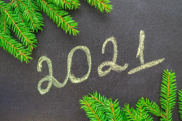 New Year Concept Chalk Handwritten Inscription 2021 Black Board Frame — Stock Photo, Image