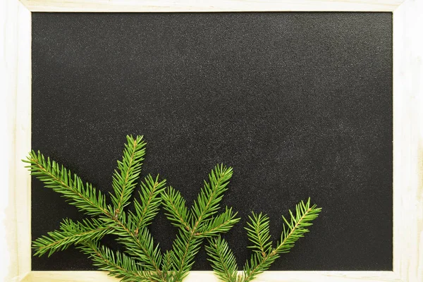 New Year Winter Holidays Concept Black Chalk Board Wooden Frame — Stock Photo, Image