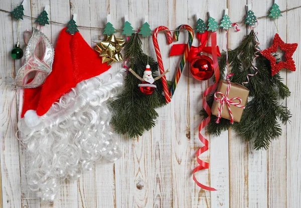 Cappello Babbo Natale Decorazioni Dell Albero Natale Pendono Mollette Stoffa — Foto Stock