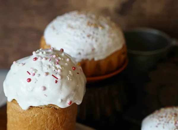 Cuisson Maison Gâteaux Pâques Sur Fond Brun Bois Dans Style — Photo