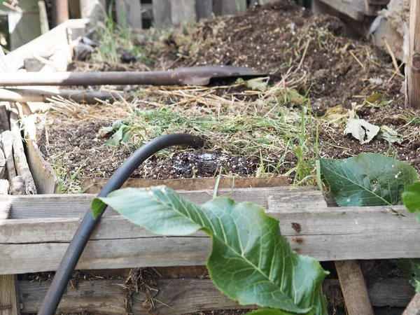 Compost Maison Naturellement Recyclé Dans Tas Compost Dans Coin Jardin — Photo