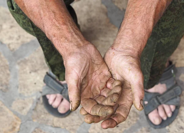 Les Mains Calleuses Homme Âgé Qui Faisait Travail Manuel Agricole Photos De Stock Libres De Droits