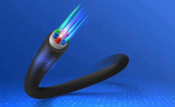 Ağ ve telekomünikasyon teknolojisi için fiber optik kablo vektör çizimi. Farklı renk kabloları olan fiber tel çekirdek. Yüksek hızlı iletişim ve veri aktarım teknolojisi