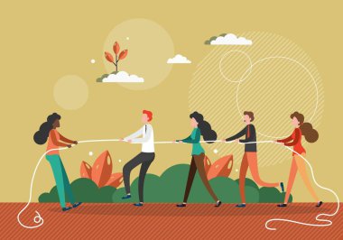 Siyahi kadın beyazlardan oluşan bir takıma karşı ip çekiyor. İş konsepti vektör illüstrasyonunda ırkçılığı durdurun. Siyahların hayatı önemlidir. Haklar, ırk ve cinsiyet eşitliği için savaş. Savaş halatı