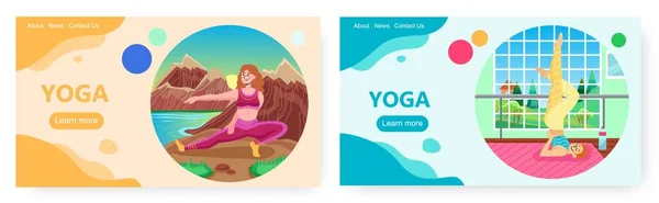 Yoga landing page design, website banner vector template set. Wellness, healthy lifestyle.