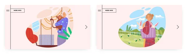 Hayvan bakımı iniş sayfası tasarımı, web sitesi pankart vektör şablonu seti. — Stok Vektör