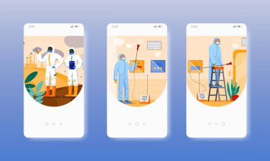 Hava kalitesi içeride ve dışarıda test ediliyor. Mobil uygulama ekranları, vektör web sitesi pankart şablonu. UI, web sitesi tasarımı.