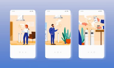 Ofis sigara odası, çalışanlar için kapalı alan. Mobil uygulama ekranları, vektör web sitesi pankart şablonu. UI, web sitesi tasarımı.