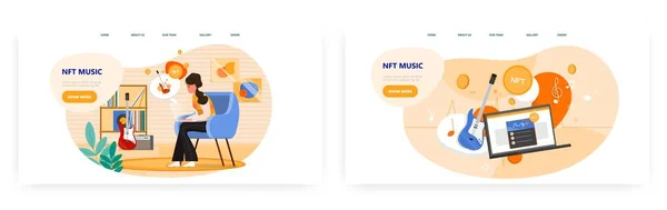 NFT music landing page design, website banner vektor template set. — Stockvektor