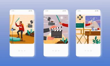 Krom anahtar filmi. Yeşil ekran stüdyosu. Mobil uygulama ekranları, vektör web sitesi pankart şablonu. UI, web sitesi tasarımı.