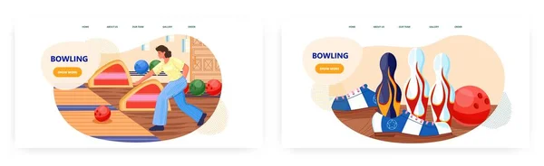 Bowling landing page design, website banner vector template set. — Stok Vektör