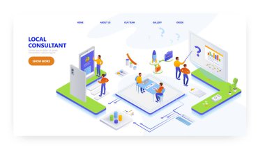 Yerel danışman iniş sayfası tasarımı, web sitesi afiş vektör şablonu. Danışmanlık işi..