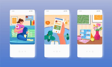 İyi eleştiriler, geri bildirim, müşteri deneyimi. Mobil uygulama ekranları, vektör web sitesi pankart şablonu. UI, web sitesi tasarımı.