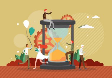 Yaşlanma süreci konsepti düz vektör çizimi. Çocukluktan son yıllara kadar insan hayatı döngüsü. Yaşam süresi, nesil.