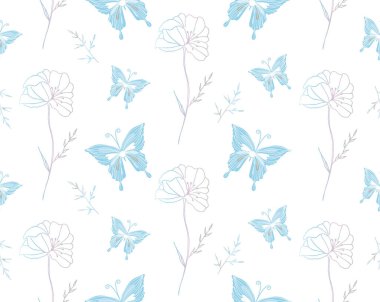 Kelebekler ve çiçekler tekstil, kumaş, ambalaj kağıdı, duvar kağıdı, giysi için kusursuz desen