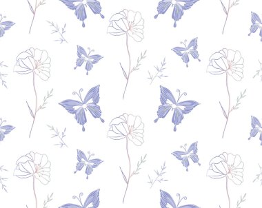 Kelebekler ve çiçekler tekstil, kumaş, ambalaj kağıdı, duvar kağıdı, giysi için kusursuz desen