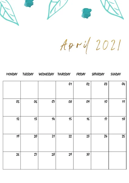 Printable 2021 April Calendar Format Botanical Calendar Family Wall Planner — Stock Photo, Image