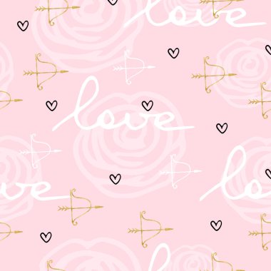Sevgililer günü tekstil, kumaş, ambalaj kağıdı, duvar kağıdı için kusursuz desen. Aşk romantizmi