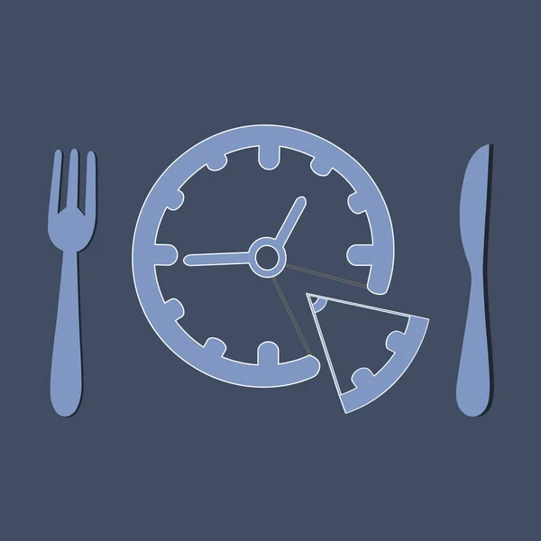 Creative Lunch Illustration Plate Fork Knife Pizza Szelet Ezüst Háttérrel Stock Illusztrációk
