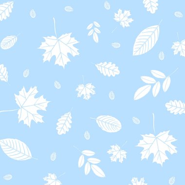 Maple Leaves 'in mavi arka planda izole edilmiş yaprakları ile tekrarlanan yaprak deseni. Vektör İllüstrasyonu