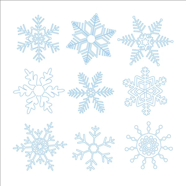 Élégants Flocons Neige Contour Simple Isolé Sur Fond Blanc Illustration — Image vectorielle