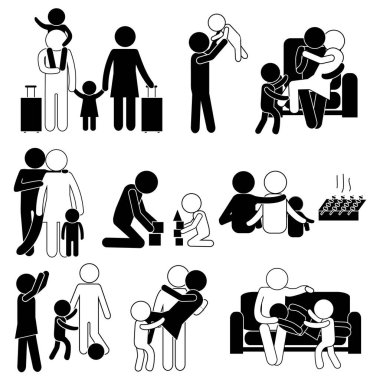 Covid-19 Salgını. Ailecek vakit geçireceğiz. Etnik çeşitlilik kavramı. Şekil Resim Simgesi Çubuğu