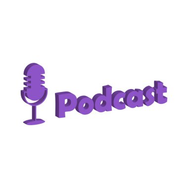 Harfli Podcast 3D simgesi. Beyaz arka planda izole edilmiş bir mikrofon çizimi. Sembol ya da işaret radyosu. Moda vektör tasarımı. Logo olarak kullanılabilir