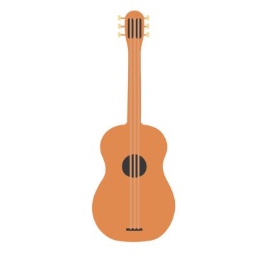 Gitar beyaz arka planda izole edilmiş. Düz simge. Müzik aletinin klip sanatı. Çizgi film vektör çizimi. Çıkartma, logo, kalıp, tebrik kartı için tasarım