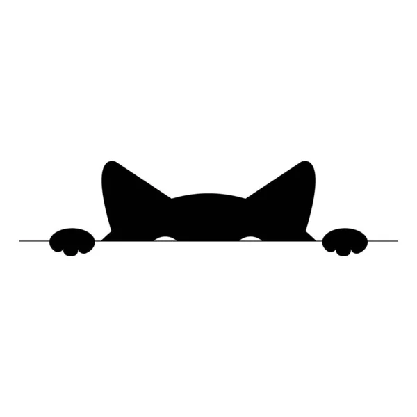 Cat Peeking Out Table Funny Cunning Feline Family Animal Silhouette — Stock Vector