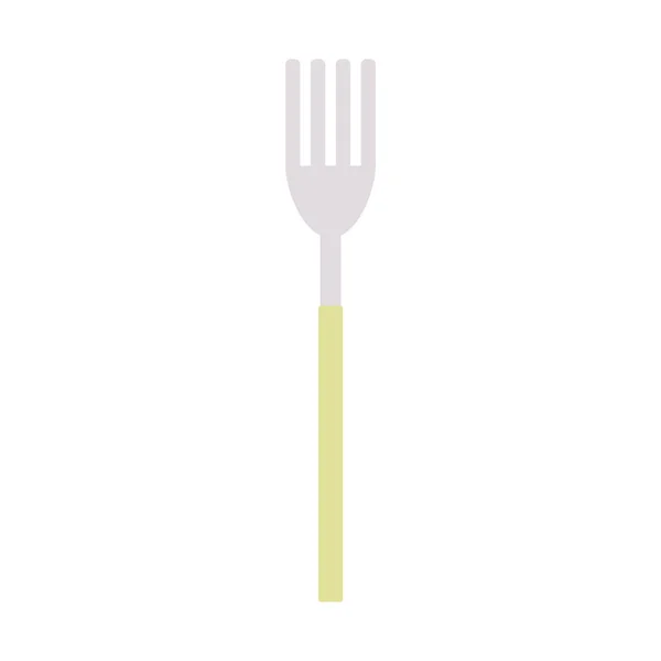 Vork Geïsoleerd Witte Achtergrond Flatware Platte Stijl Met Gele Handgreep — Stockvector