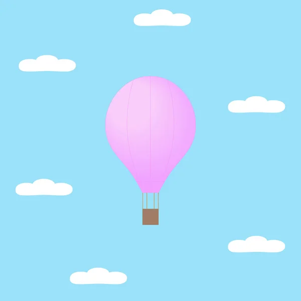 Globo Aire Rosa Con Nubes Blancas Cielo Azul Hermosa Ilustración — Vector de stock