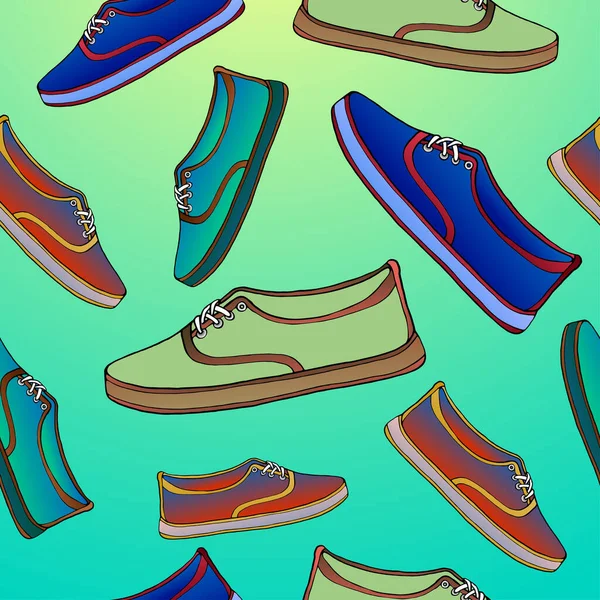 Zapatillas Deportivas Patrón Sin Costuras Ilustración Dibujada Mano Color Sobre — Vector de stock