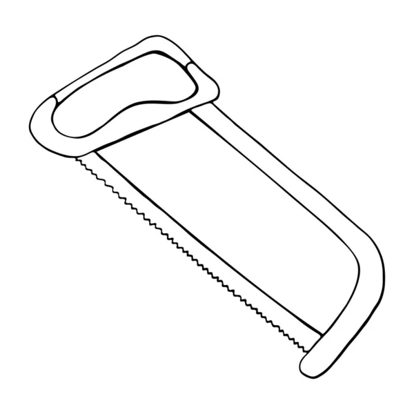 Serra Contorno Manual Grande Arquivo Metal Longo Mão Desenhado Estilo — Vetor de Stock