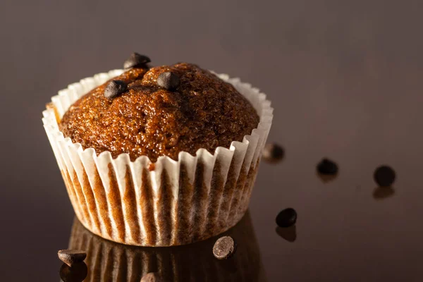 Selective Focus Homemade Cup Cake Muffin Glossy Reflecting Surface — Stock Photo, Image