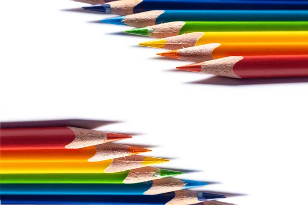 Close Horizontal View Rainbow Color Wooden Pencils Shallow Depth Field — Stock Photo, Image