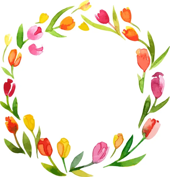 Rundrahmen Aus Tulpen Aquarell Vektorillustration — Stockvektor