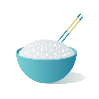 Kasede pilav. Asya yemekleri. Yemek çubukları. Vektör illüstrasyonu.