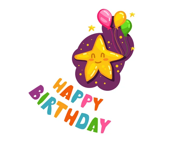 Χαρούμενα Γενέθλια Εικονογράφηση Διάνυσμα Ένα Αστέρι Κατέχει Πολύχρωμα Μπαλόνια — Διανυσματικό Αρχείο
