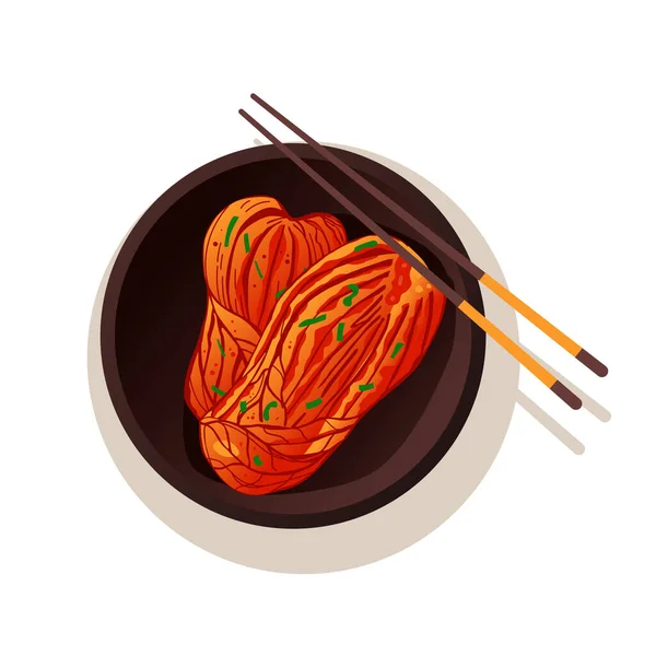 Piatto Tradizionale Coreano Kimchi Cibo Asiatico Cibo Piccante Illustrazione Vettoriale — Vettoriale Stock