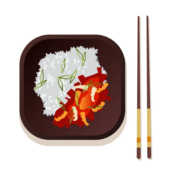 Кимчи Рисом Традиционное Корейское Блюдо Азиатская Острая Еда Векторная Иллюстрация — стоковый вектор