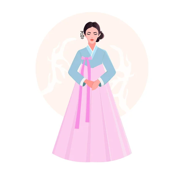 Traditionella Koreanska Kläder Ung Kvinna Traditionell Klänning Jag Heter Hanbok — Stock vektor